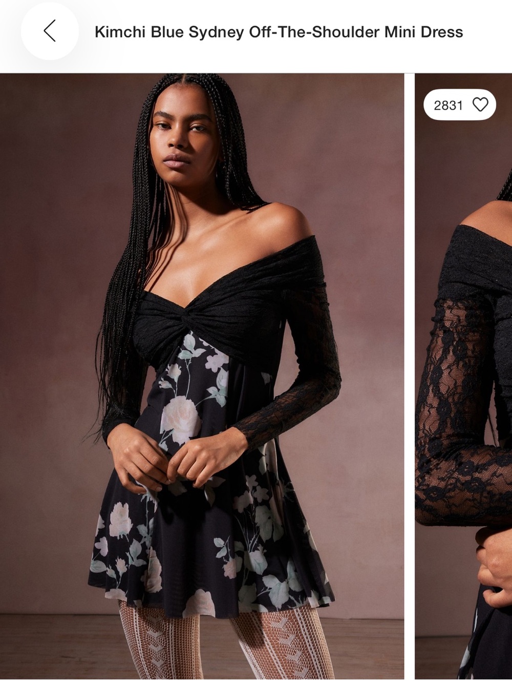 Kimchi Blue Black Floral Off-Shoulder Lace-Sleeve Mini Dress